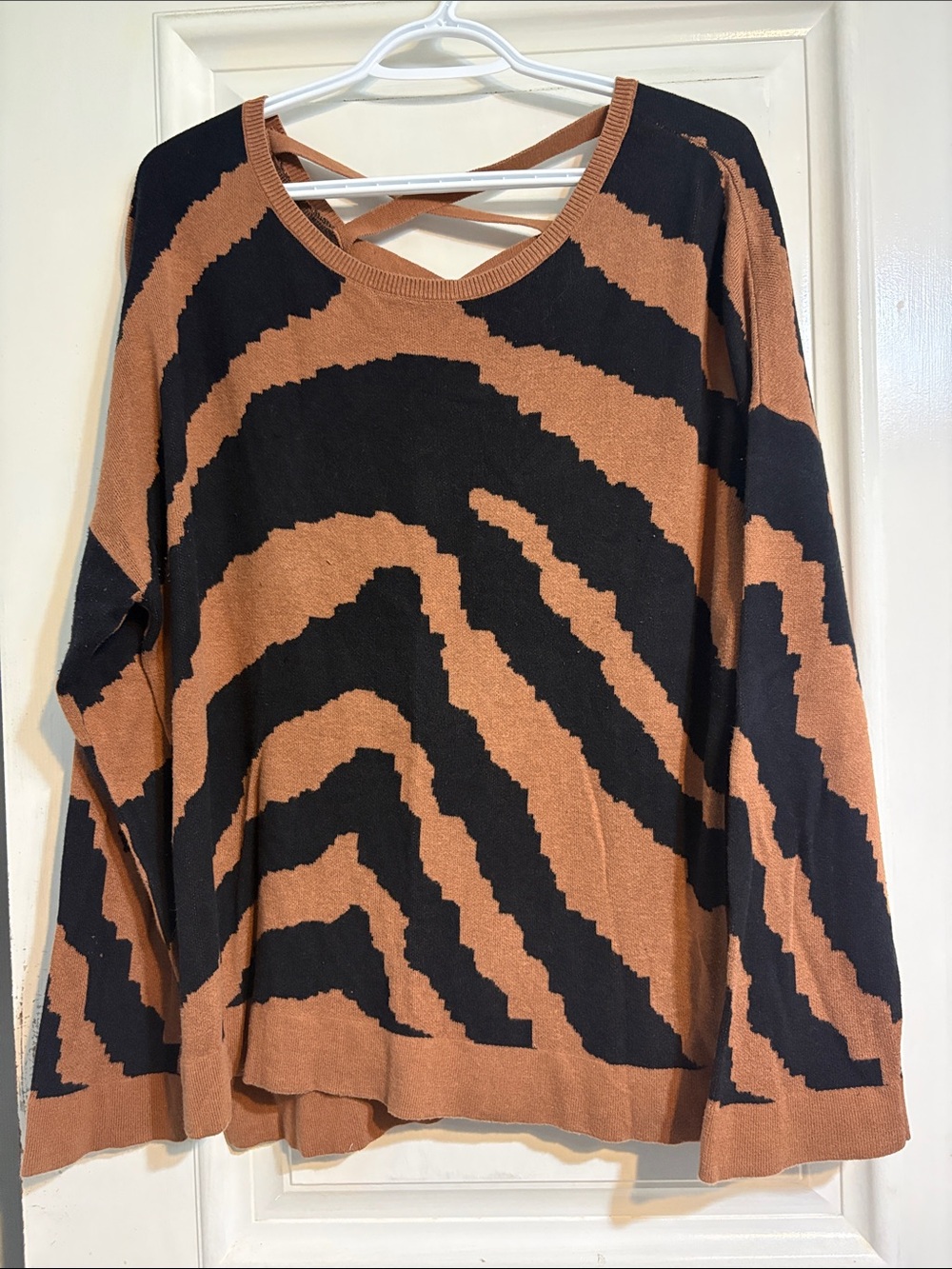 Ricki's Black & Brown Zebra-Print Knit Top with Crisscross Back